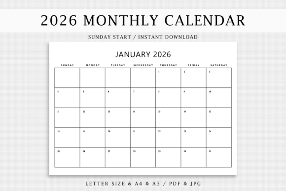 Download 2026 Monthly Printable Calendar PDF File - Pdf file Collection
