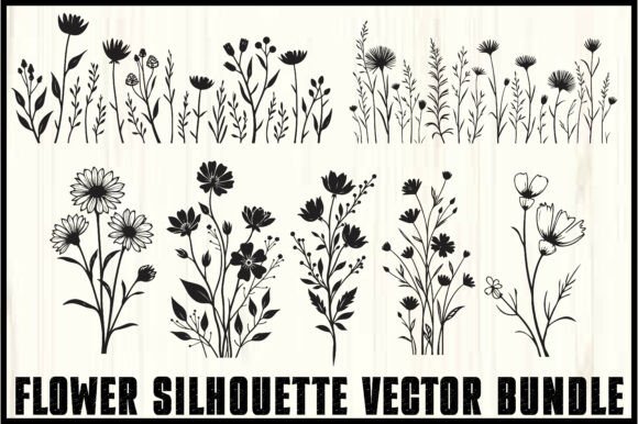 Download Wild Flower Silhouette Vector Set - Flower silhouette Collection