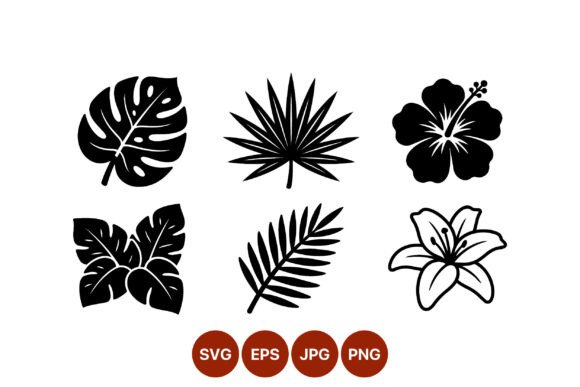 Download Tropical Leaf and Flower Silhouette Set - Flower silhouette Collection