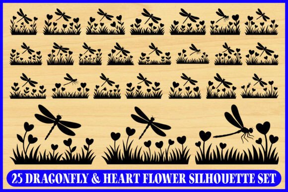 Download 25 Dragonfly Heart Flower Silhouette Set - Premium Resources